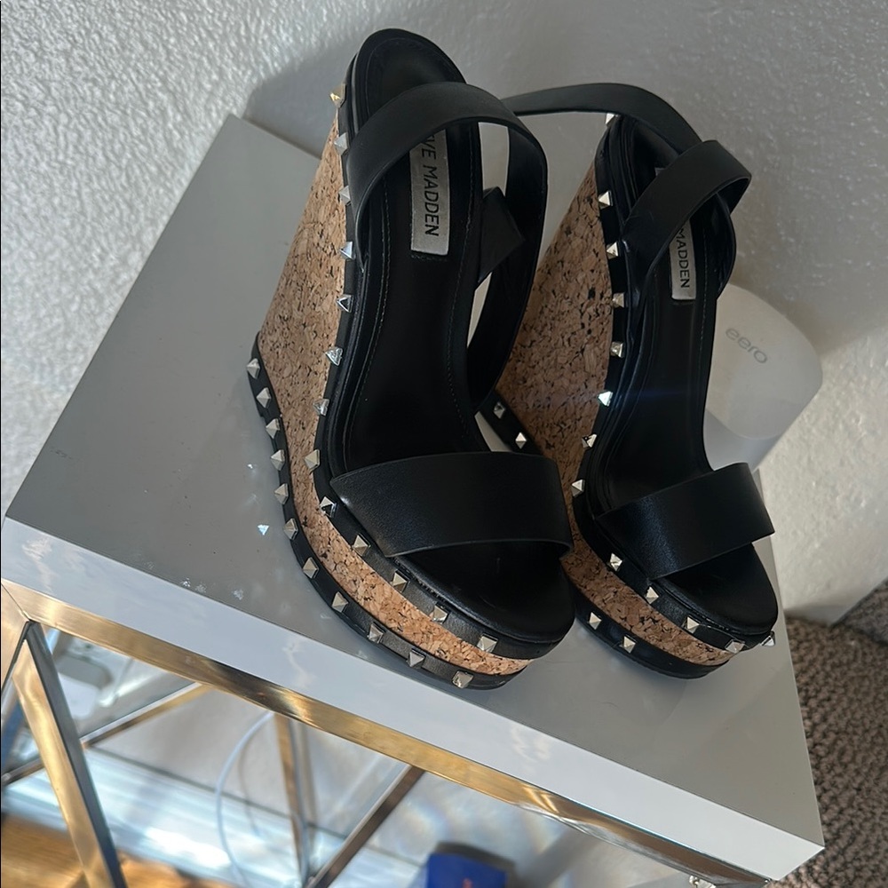 Steve Madden Black Wedge Sandals